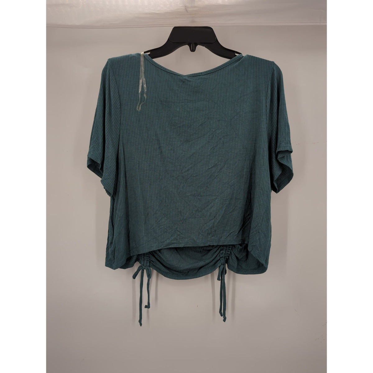 Curvy Sense Teal Green Ribbed Ruched Drawstring Crop Top Size 3X NWT