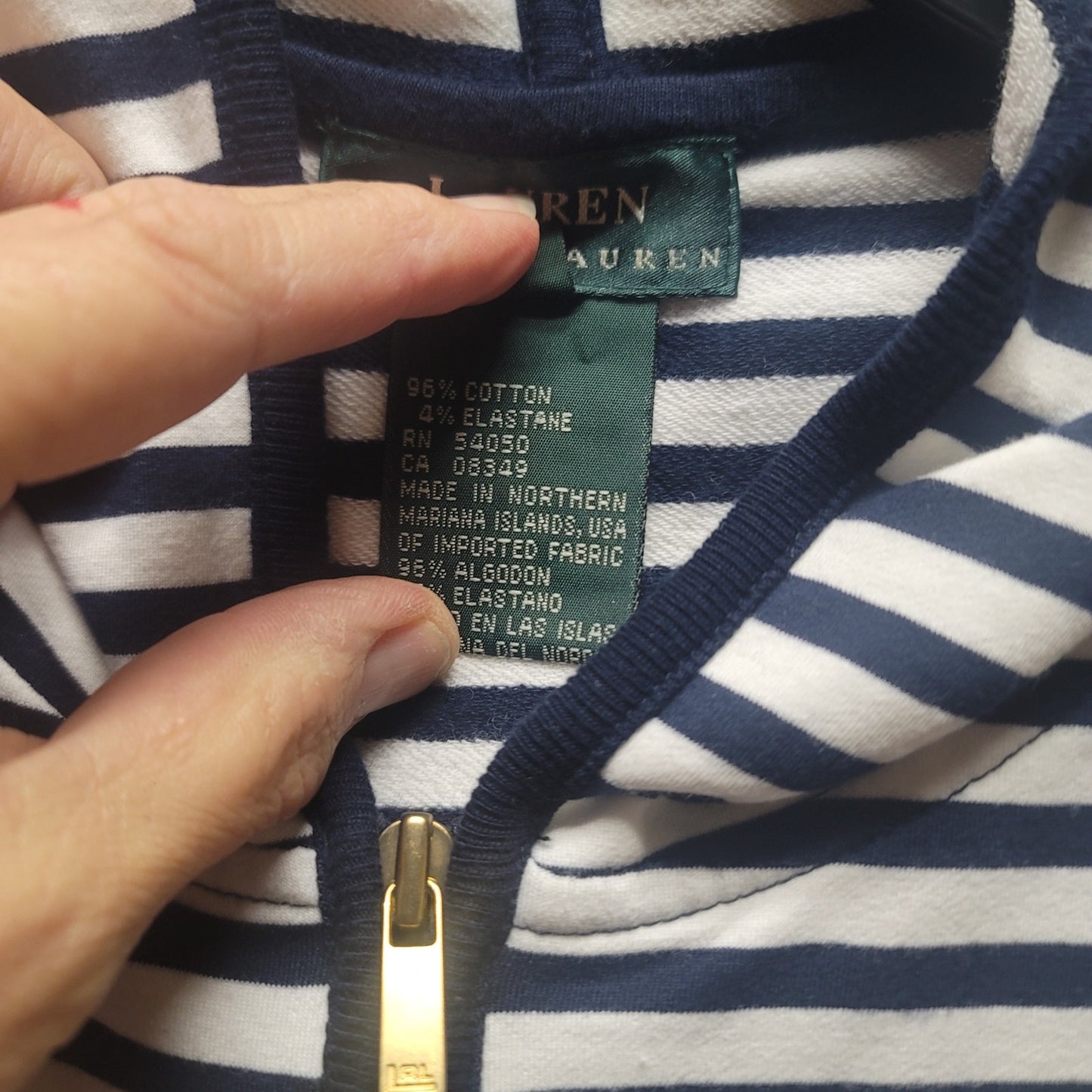 Lauren Ralph Lauren Striped Full Zip Hoodie Navy White Nautical Preppy Coastal