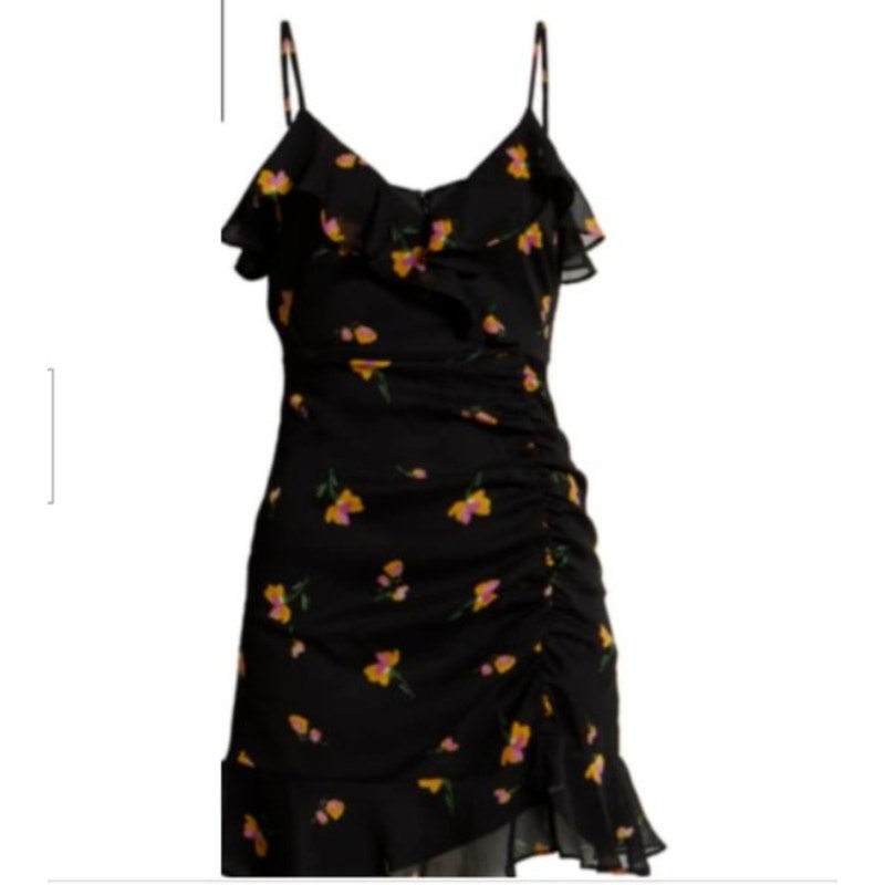 ALL IN FAVOR Womens Callie Ruffle Trim Floral Print Chiffon Mini Dress LARGE NEW