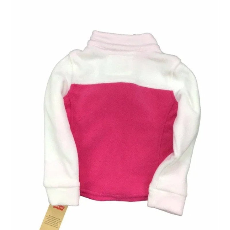 Levi's Fleece Zip Up Jacket Color Block Long Sleeve Pink White Kids Girls 2T NEW