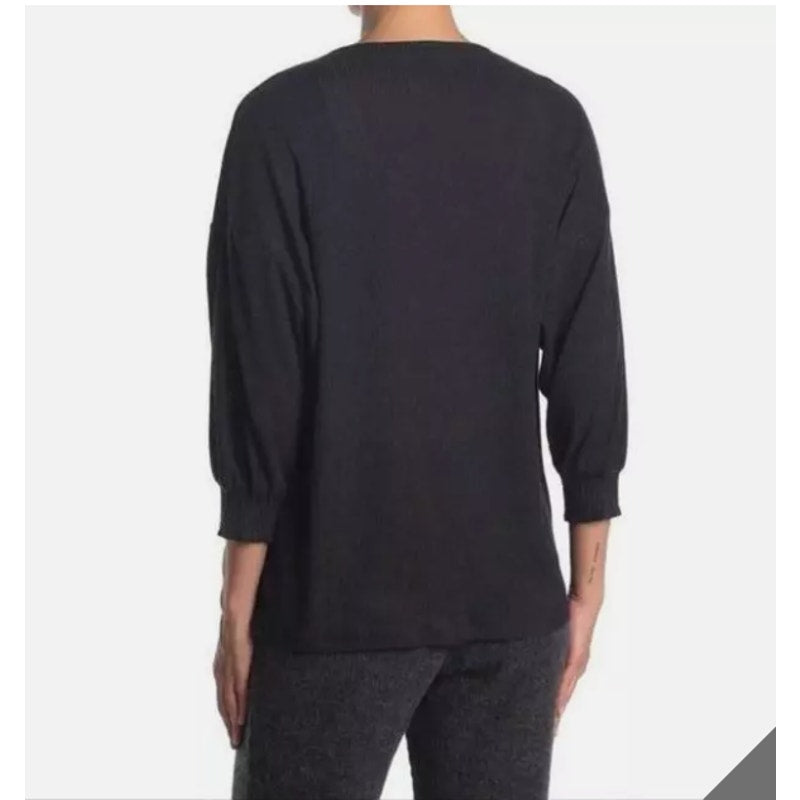 ECLAIR Cardigan Women's Open Front 3/4 Sleeve Size Medium black Hacci Knit NWT