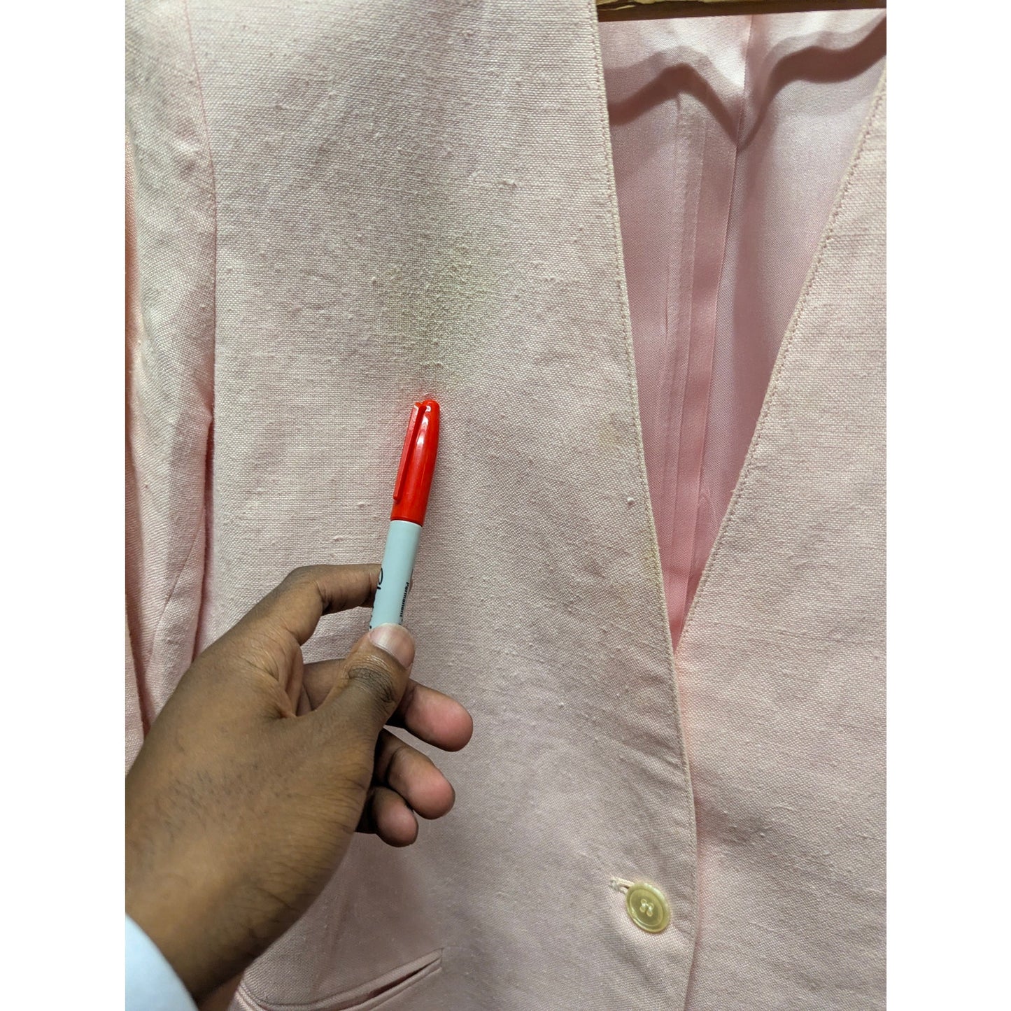 Peter Nygard Light Pink Linen Single-Button Blazer Jacket