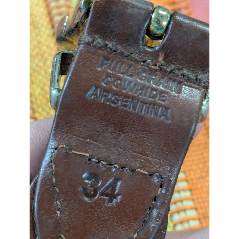 Vintage Sz 34 Argentina Braided Full Grain Cowhide Leather Belt Goldtone Buckle