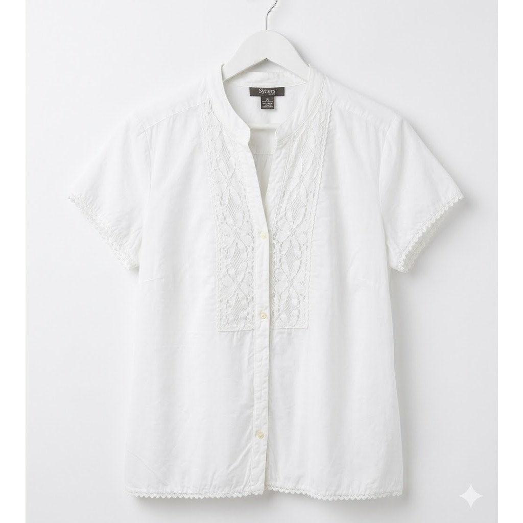 Style & Co. Size 18W womens white pintuck blouse lace detail Career Casual