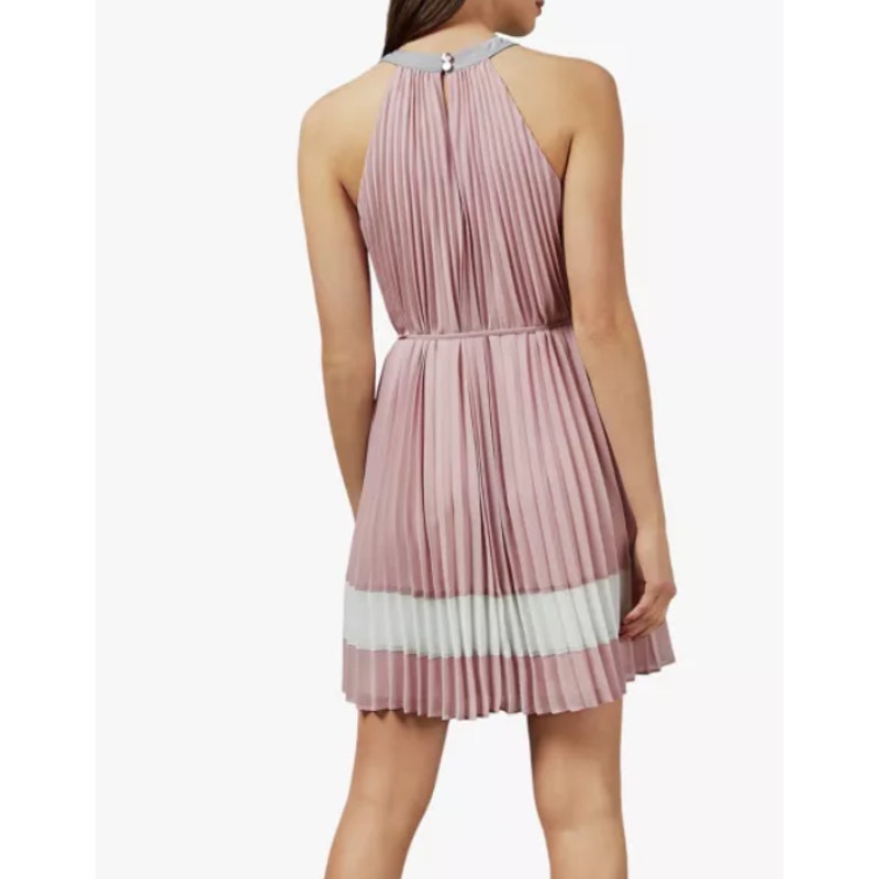Ted Baker Lellian Pleated Stripe Dress Light dusty Pink NEW SIZE 2 WOMENS $315