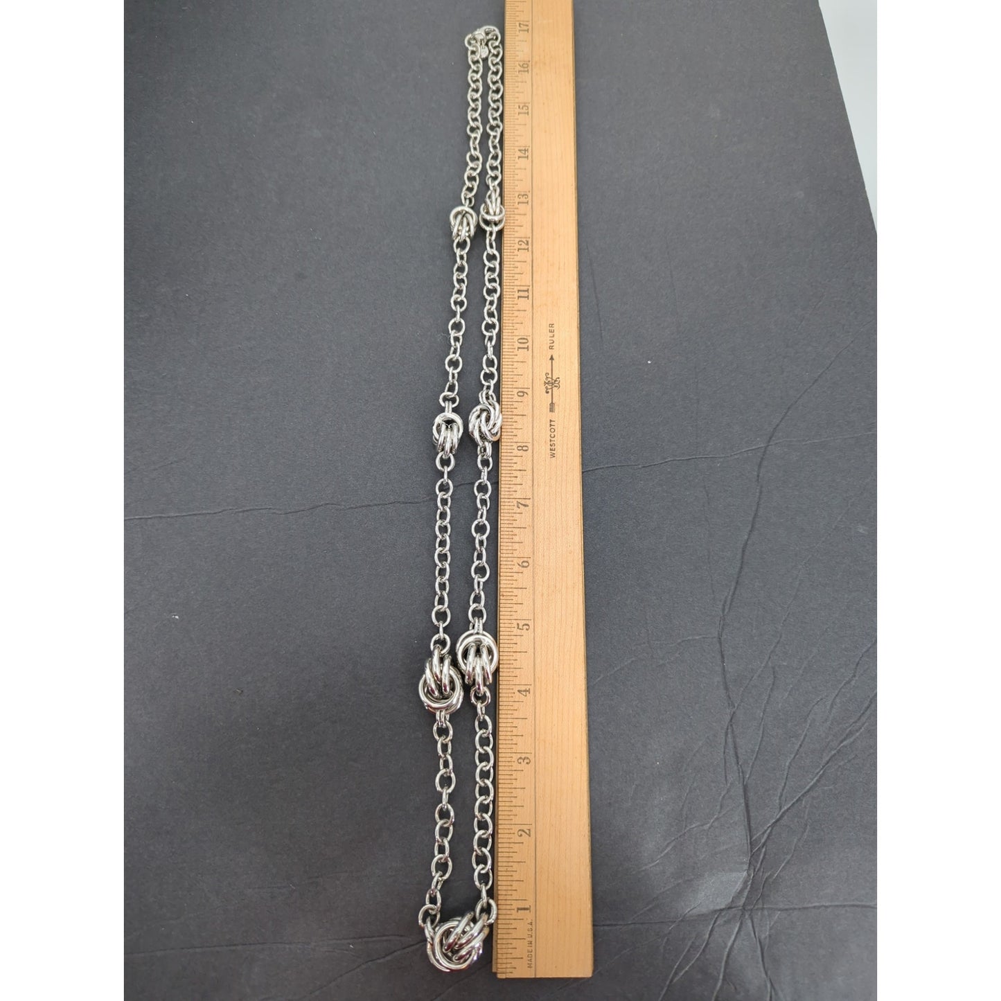 LOFT Silver Tone Love Knot Station Necklace Polished Career Minimalist Chain 18"