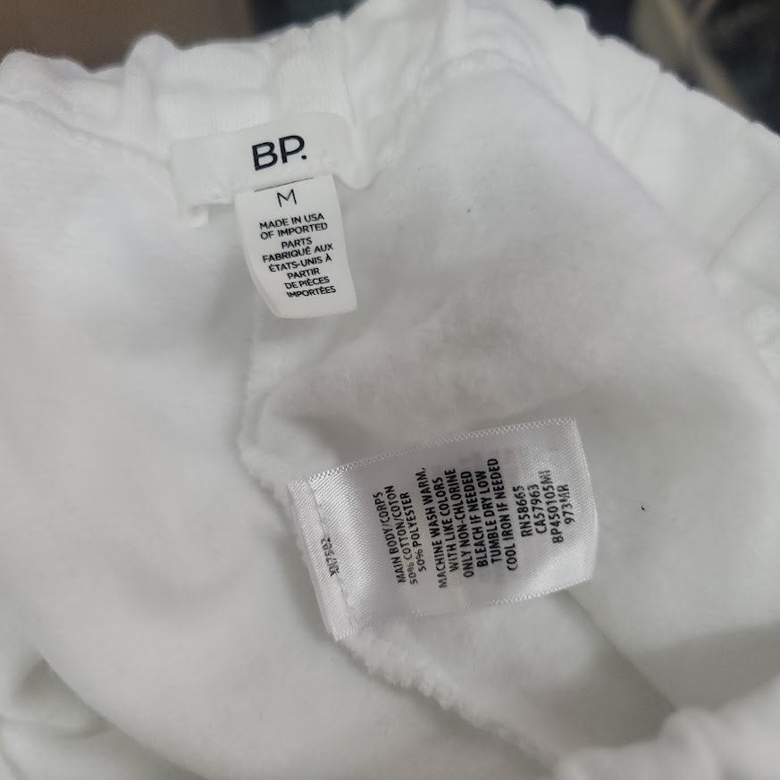 Oversize Fleece Joggers BP. Drawstring Size Medium Elastic Hem White NEW