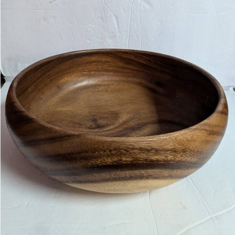 Acacia Large 11" Wood Round Bowl Centerpiece Serving MCM Gorgeous two tone Grain
