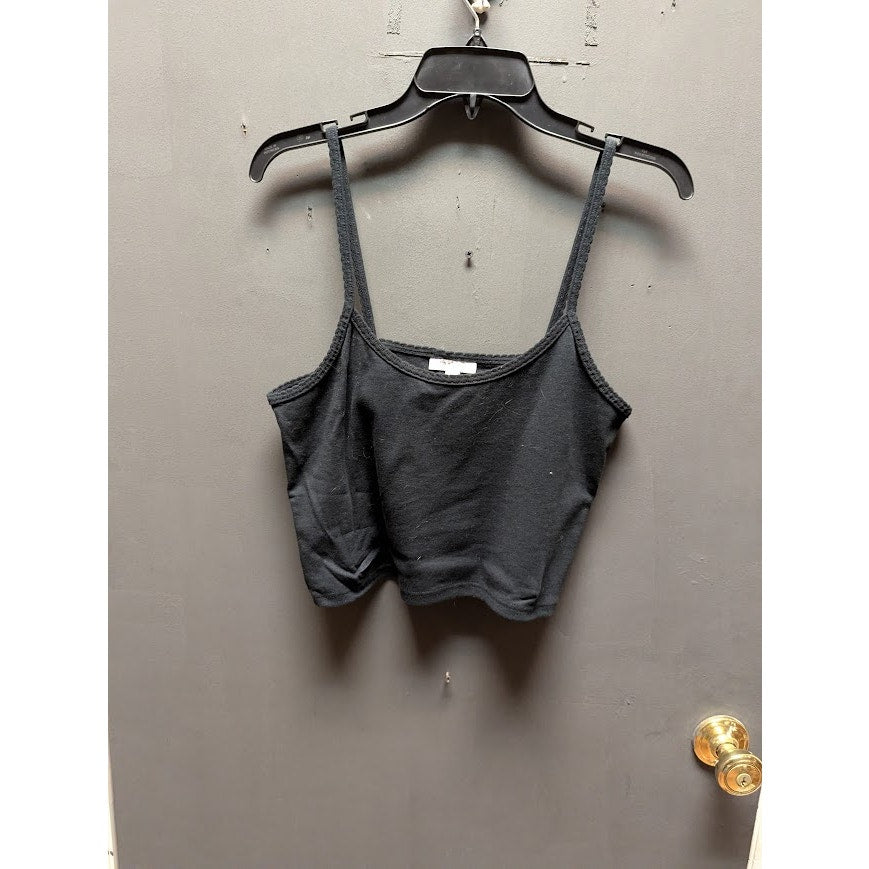 Topshop Black Ribbed Crop Tank Top Y2K Minimal Strappy Square Neck Camisole 10