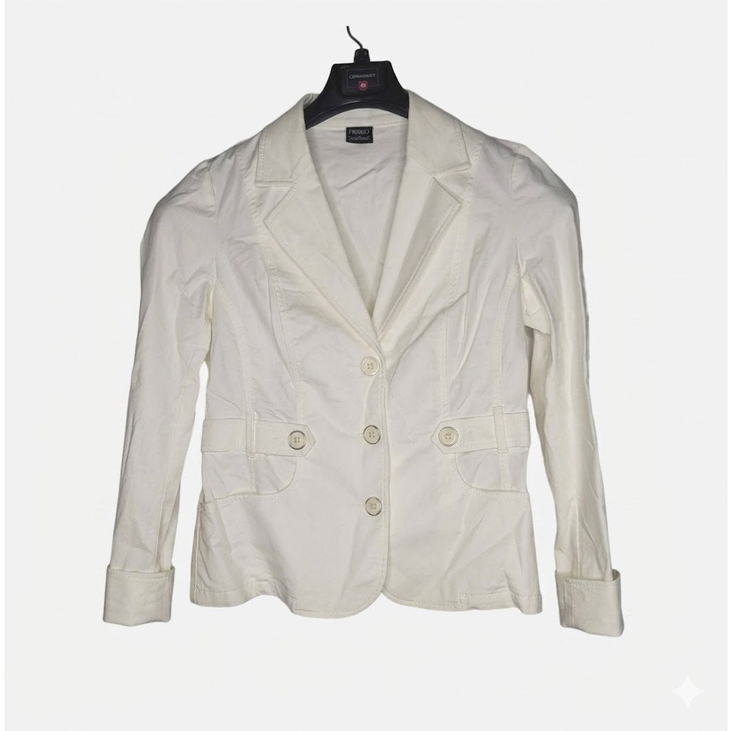 Tribal White Blazer Jacket Size 4 Long Sleeve Lapel button up long sleeve Fitted
