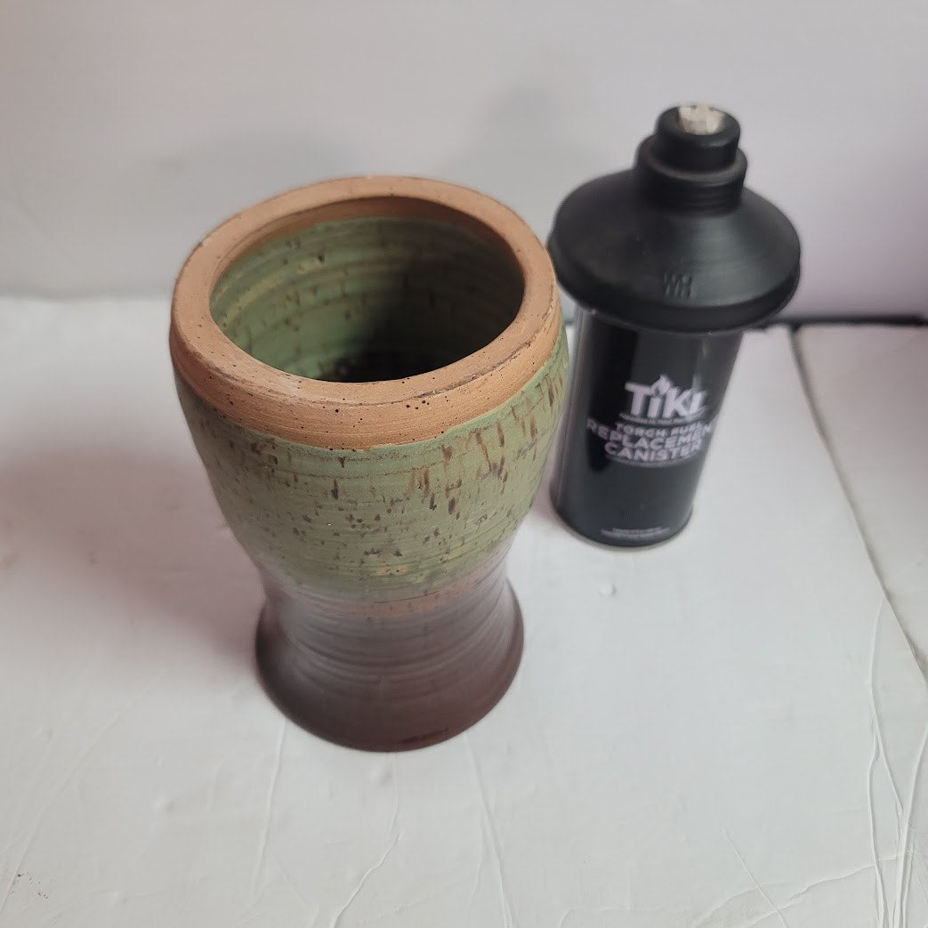 Art pottery Handmade tiki torch Clay Canister 7" holder Earthtones Signed JA