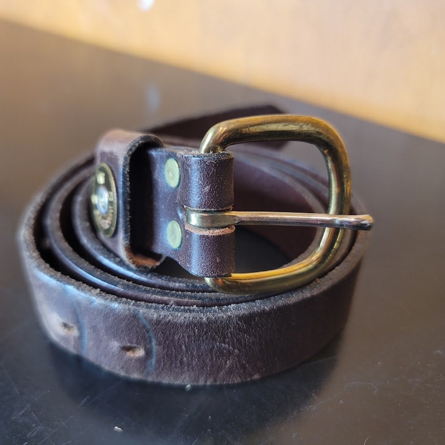 Kevin's Thomasville GA 38 Brass Winchester buckle Leather brown 1 1/2" Belt