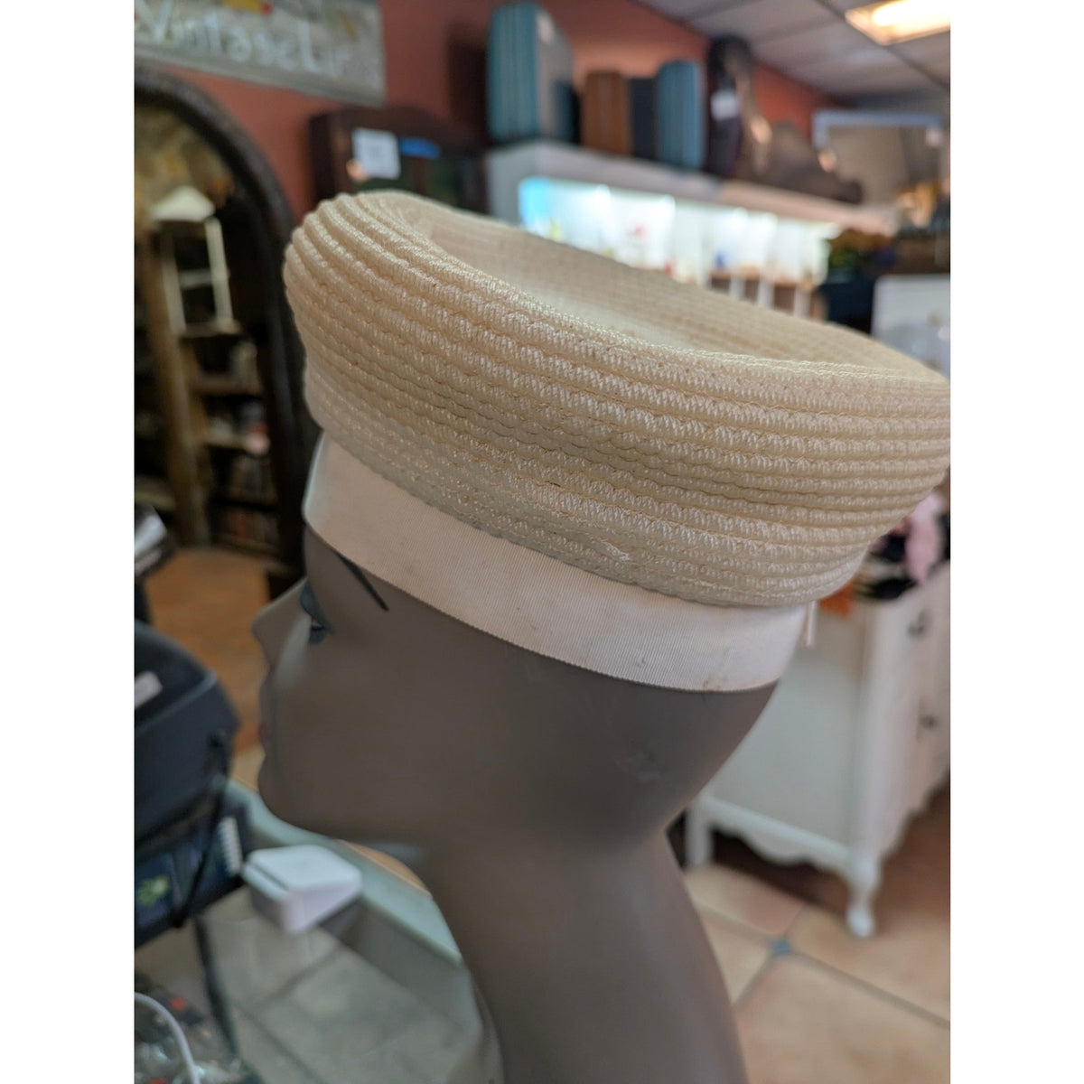 Vintage Cellulose Hat Gayarn by Slocum Cream Pillbox