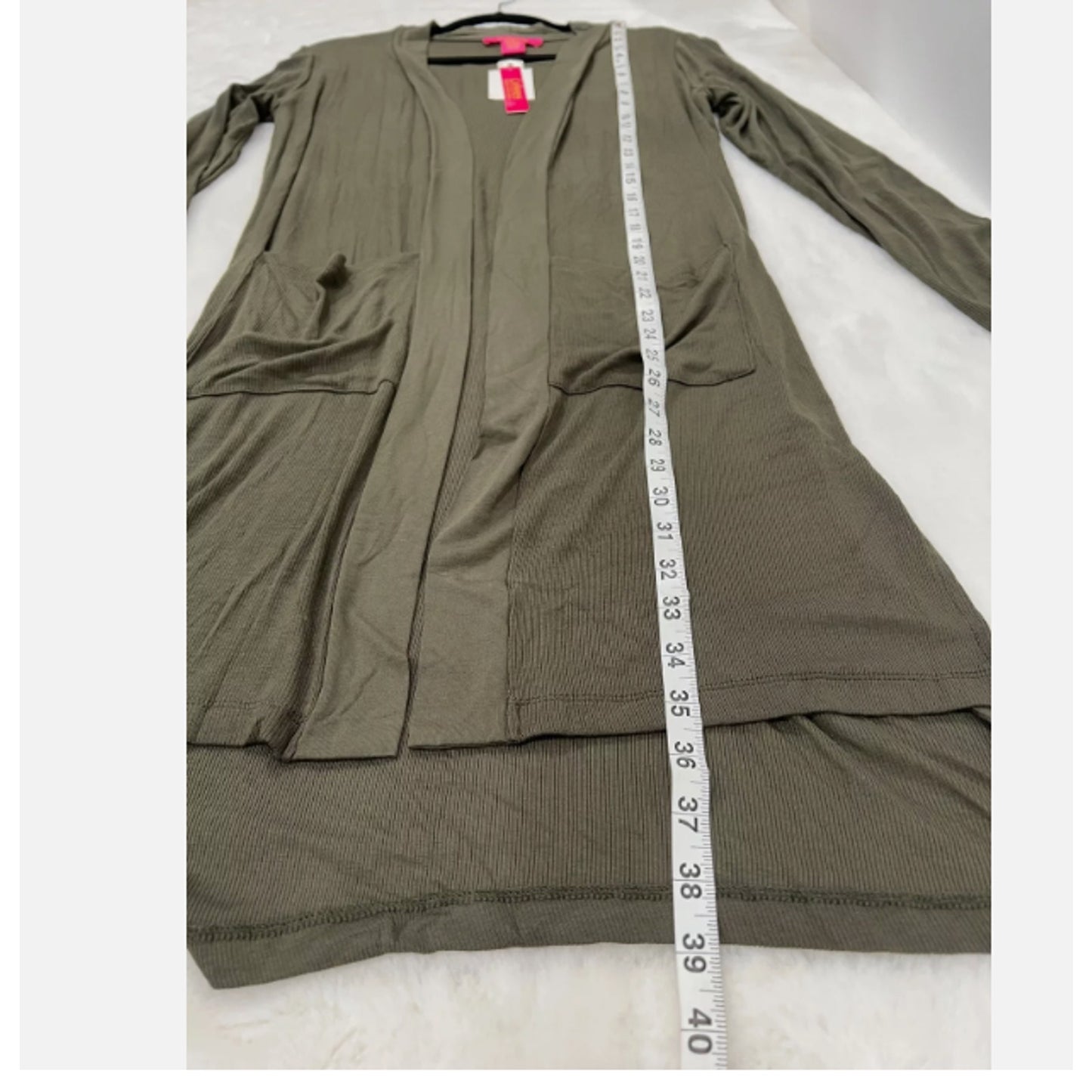 NWT Catherine Malandrino MEDIUM Ribbed Long Cardigan Grape Leaf Green MSRP $88