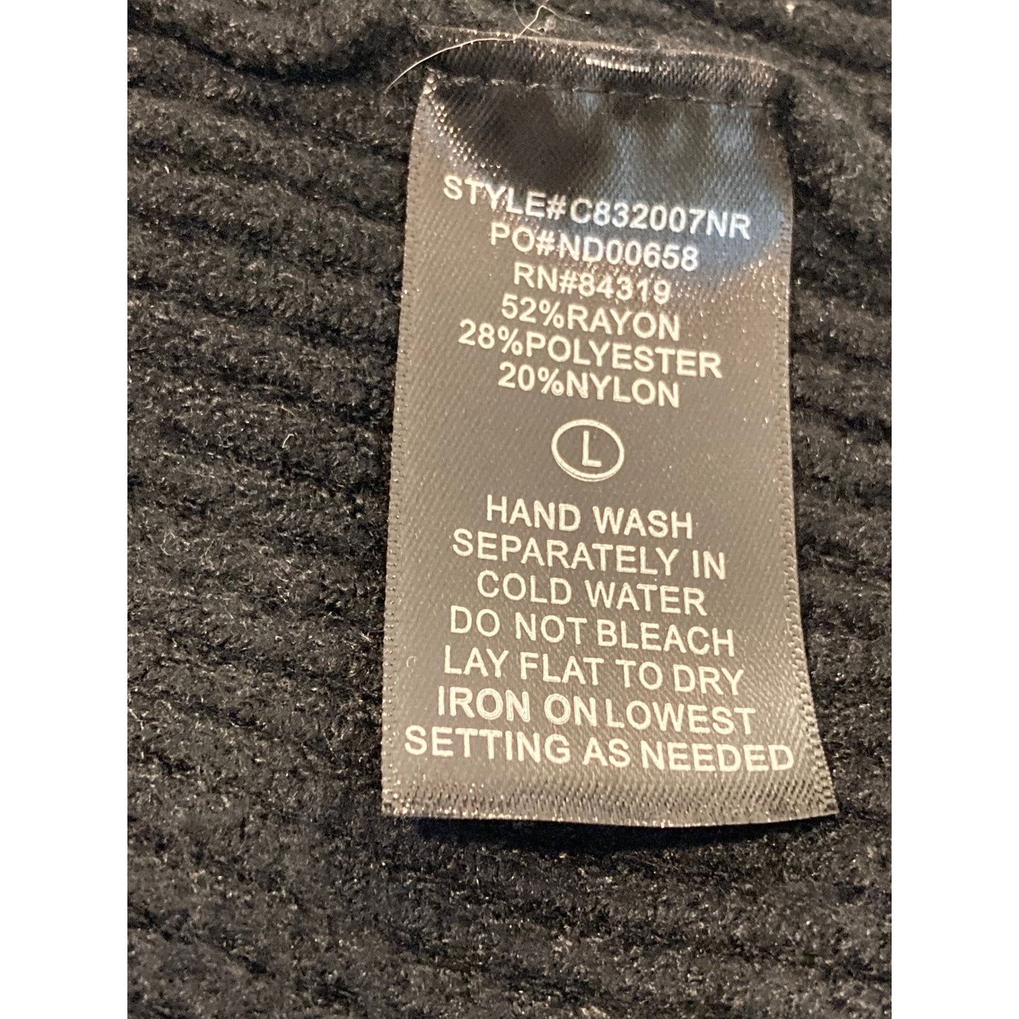 Devotion by Cyrus Ribbed Cowl/Mock Neck Pullover Sweater Sz Large in Black NWT