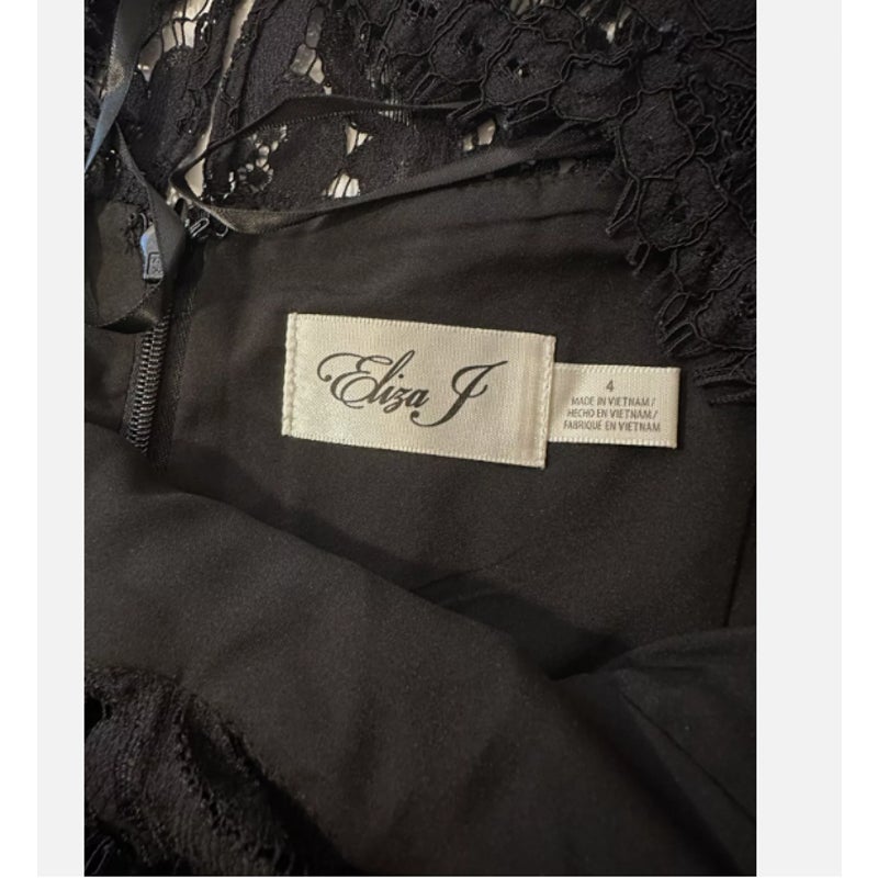 Eliza J Cocktail Dress 3/4 Sleeve Black lace overlay Formal Size 4 Fit Flare