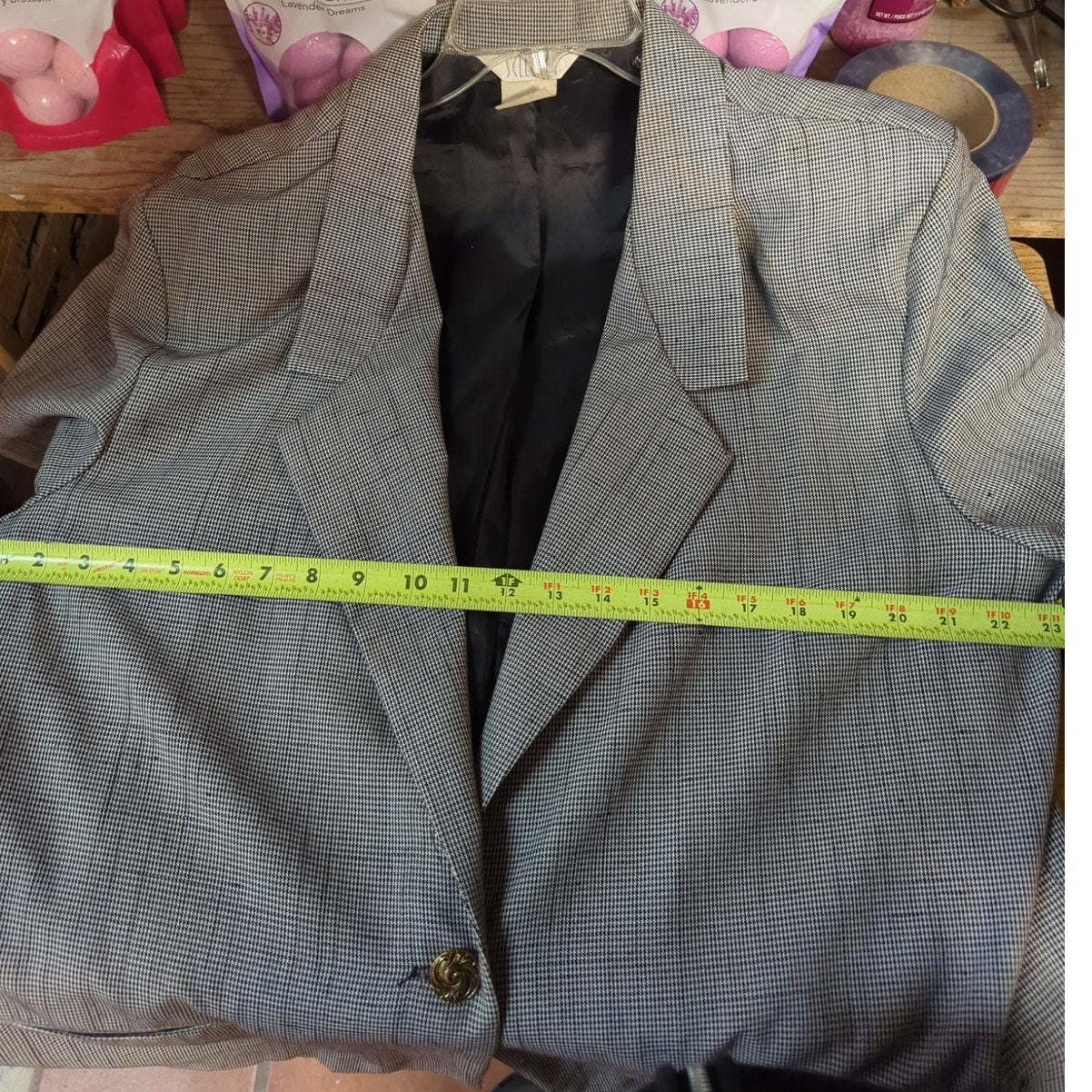 Sellecca Vintage Plaid Blazer Jacket Grey Textured Office Career Chic Size 20