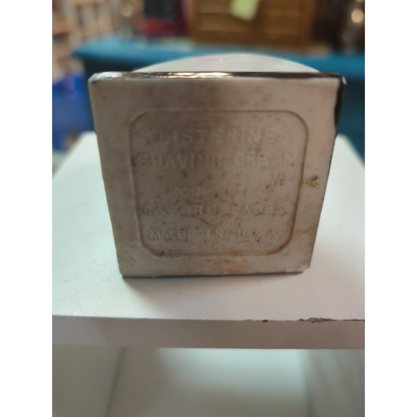 Antique Listerine Shaving Cream Used Blade Dispenser Frog Art Deco Porcelain