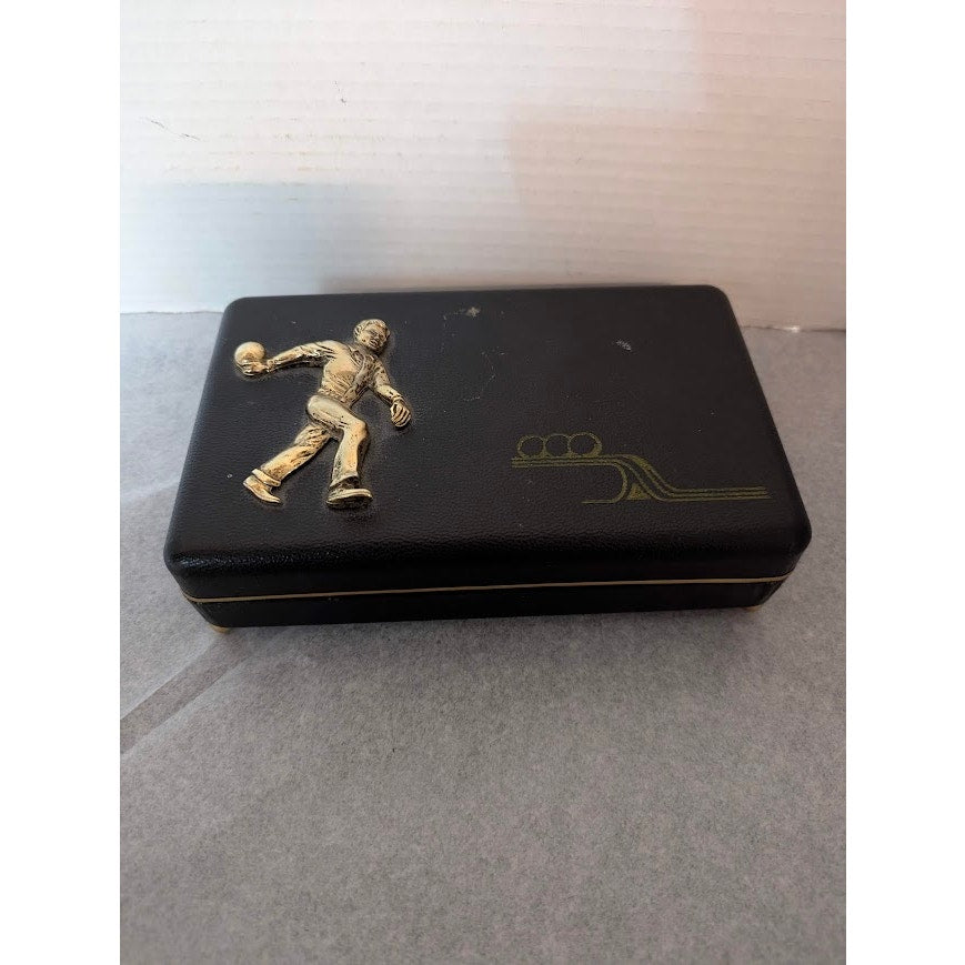 Vintage Mid Century Men’s MCM Bowling Motif Faux Leather Valet Box