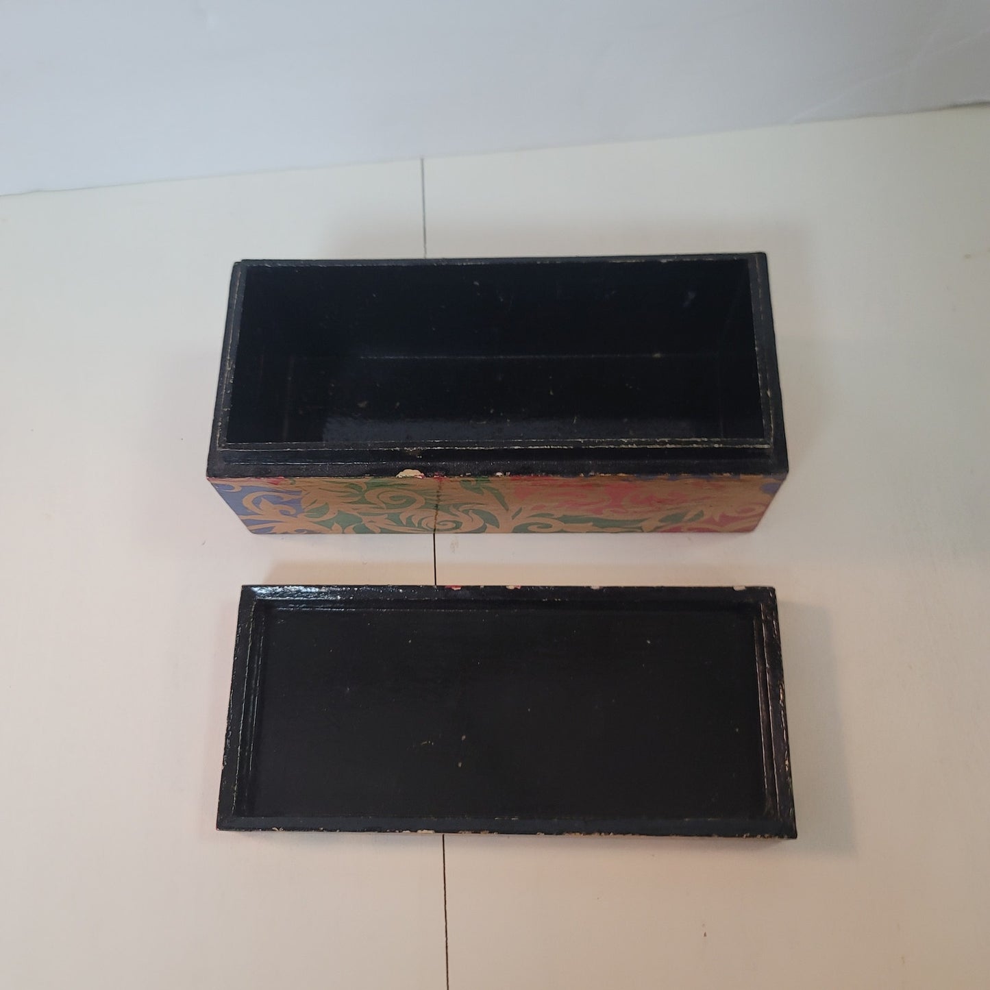 Lacquer box Multicolor Rectangle Black gold Blue ITALIAN Swirl 9"x4" x4" Stash