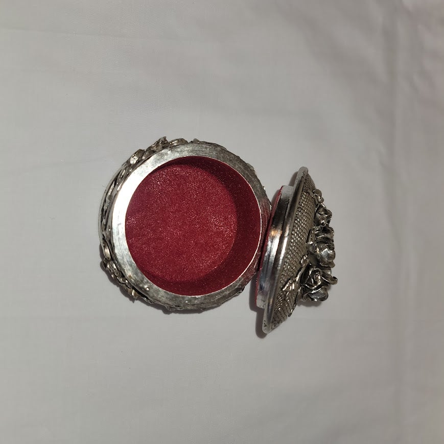 Jewelry Trinket Box Vanity Box Art Nouveau Style Resin Repousse Silvertone Lined