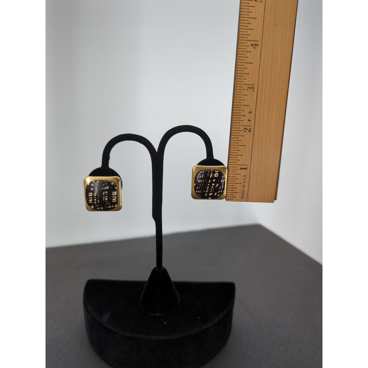 Vintage Clip On Earrings ITALY Gold tone with black MCM 1"