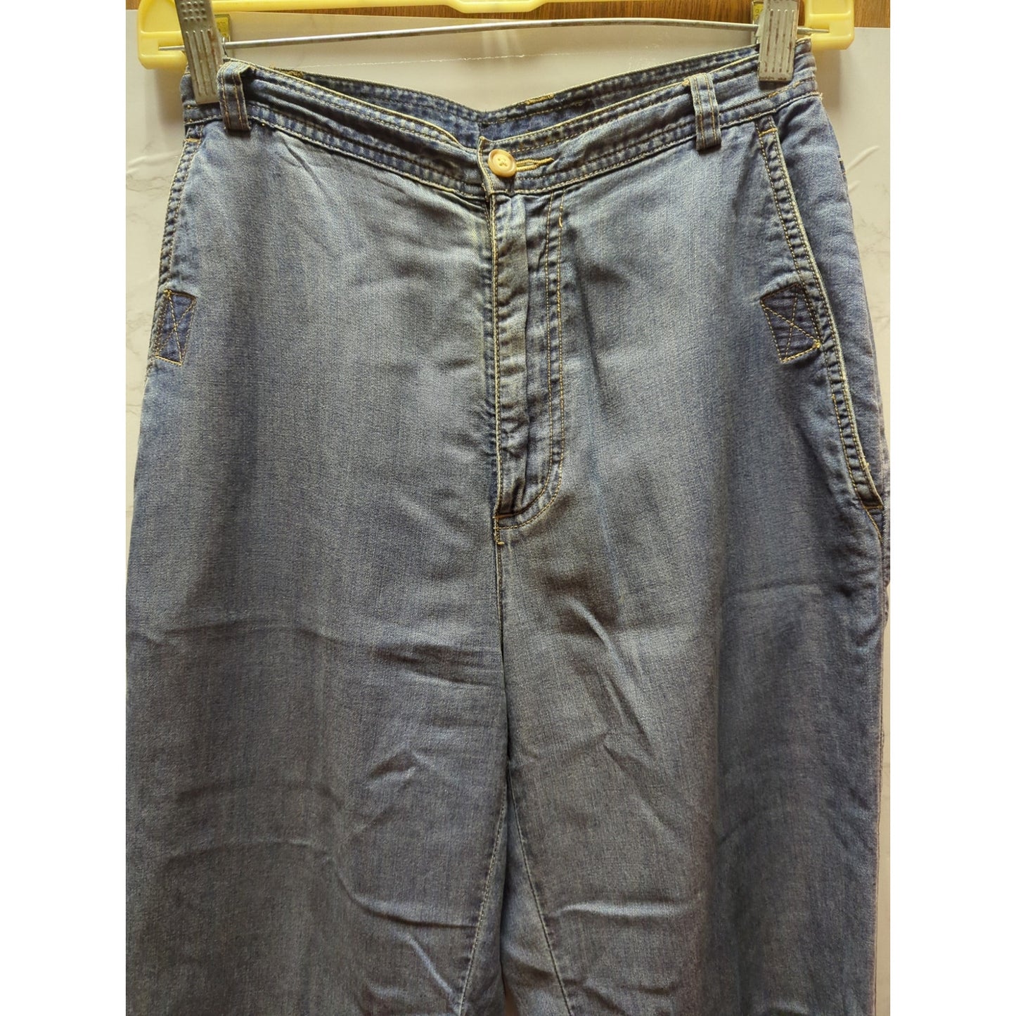 Vintage Lightweight Cotton Light Wash Bootcut Hem Slit High Waist Jeans Size 6