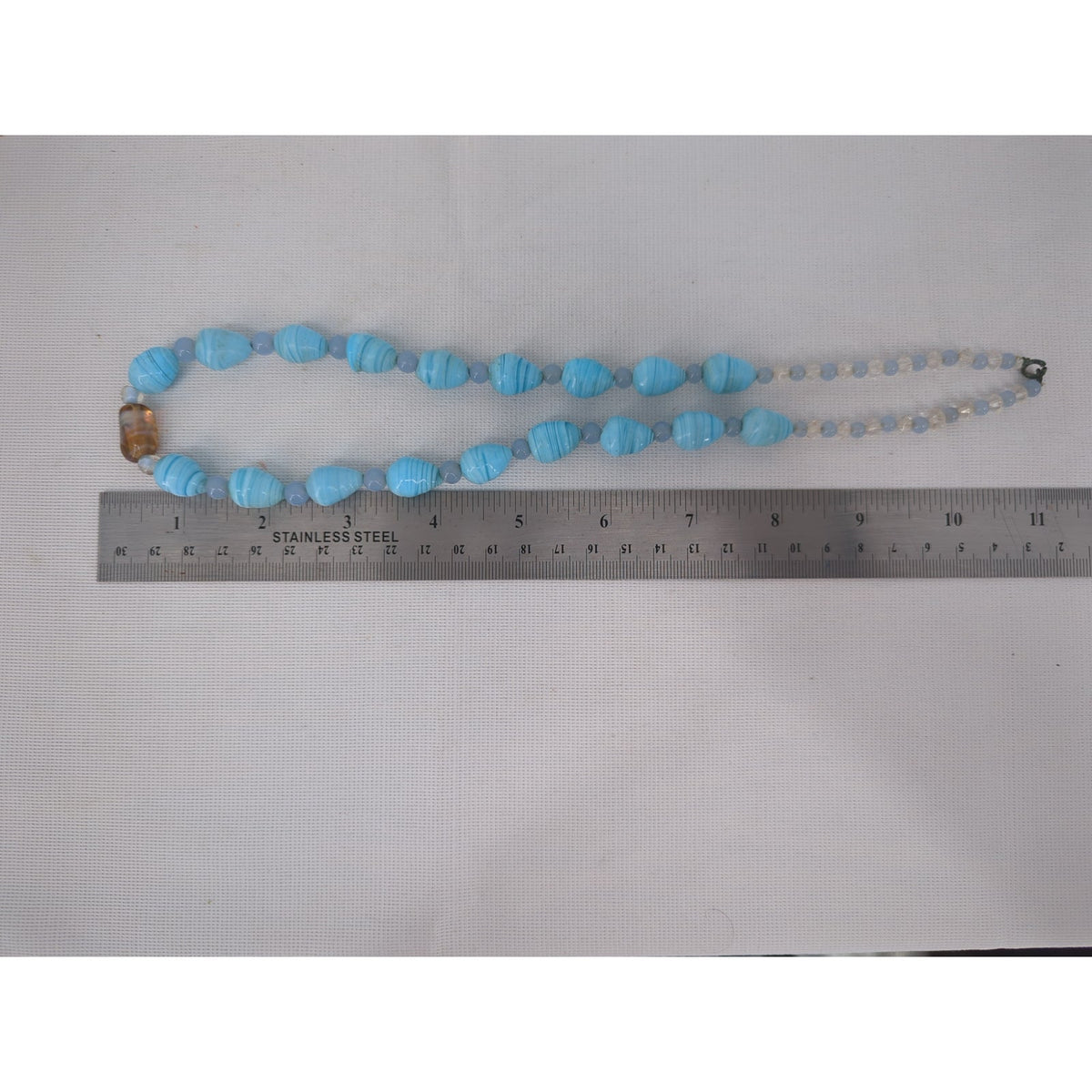 Vintage Blue Art Glass Beaded Necklace Statement Boho Damaged Clasp