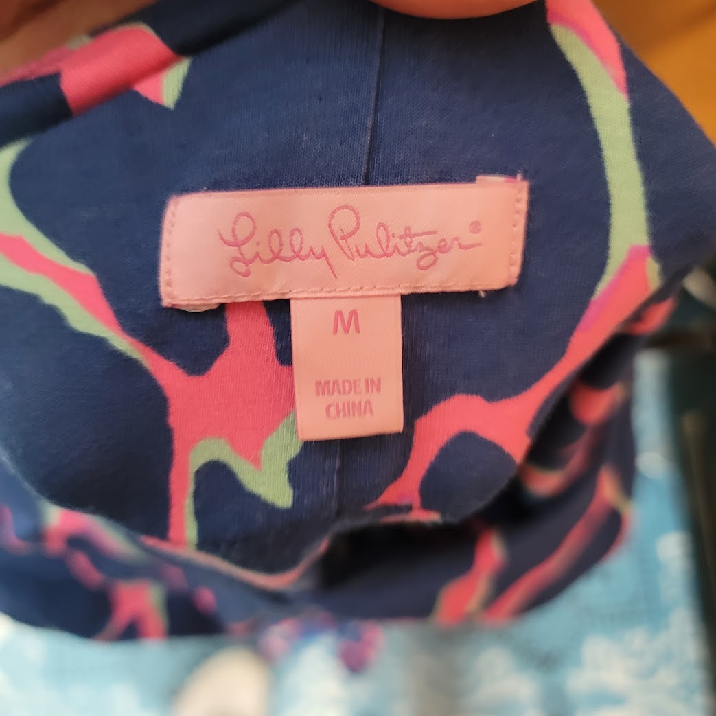 Lilly Pulitzer Sloane broken shaker blue pink giraffe print Jumpsuit Size Medium