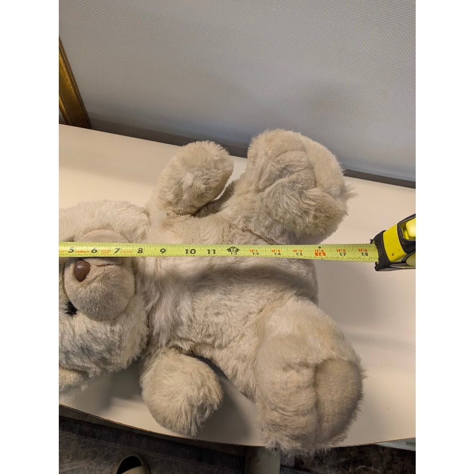 Vintage 1988 Christmas Playful Plush Teddy Bear Light Gray Stuffed Animal