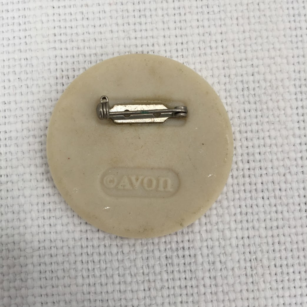 Vintage Porcelain Glass 1984 Avon Brooch Spring Flowers Round Pin