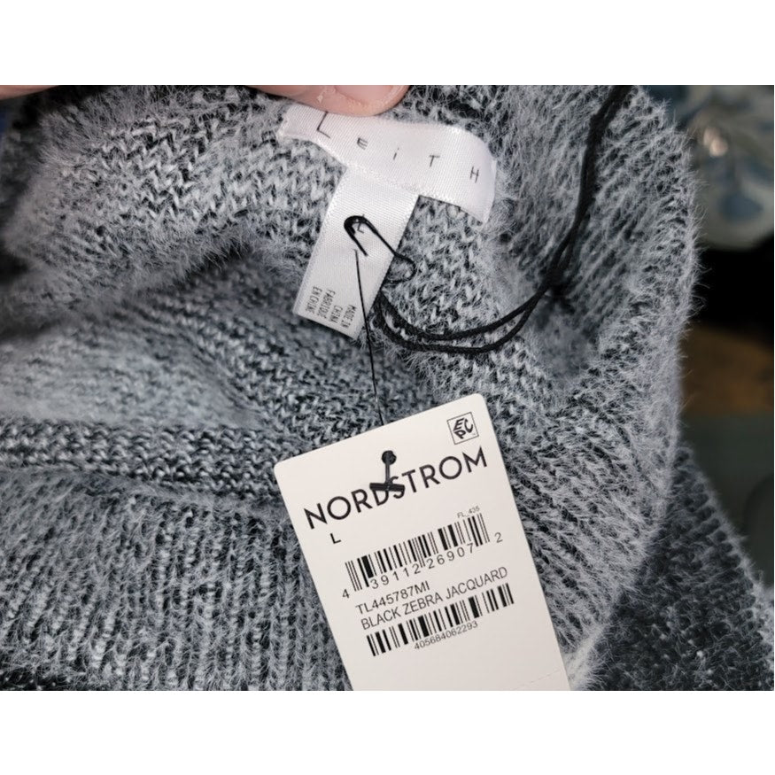 Leith Soft Fuzzy Button Cardigan Sweater LARGE NEW Black Zebra NWT