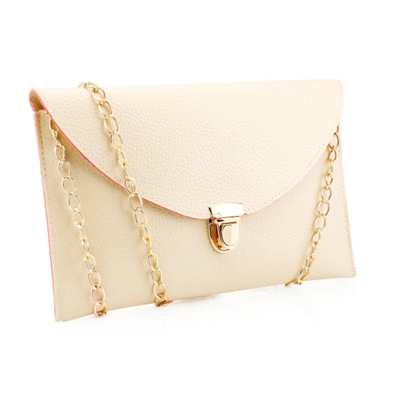 Vegan Pebbled Leather Conververtible Clutch Purse Shoulder Bag gold chain clasp