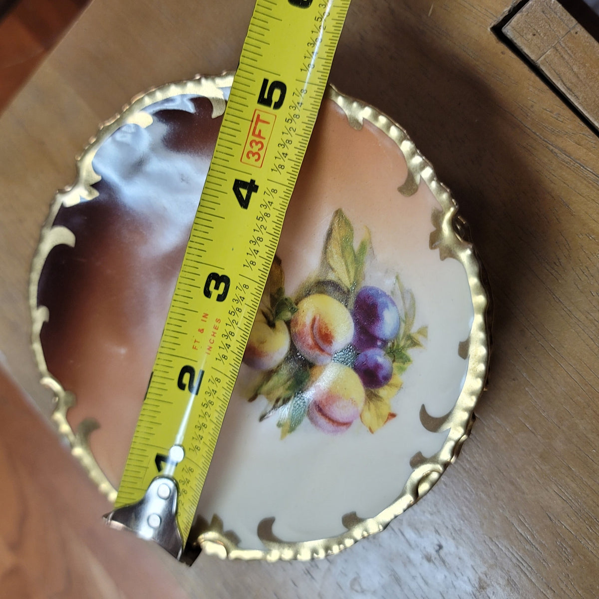Set of 5 Bavarian handpainted saucer plates 5" Fruit gold trim