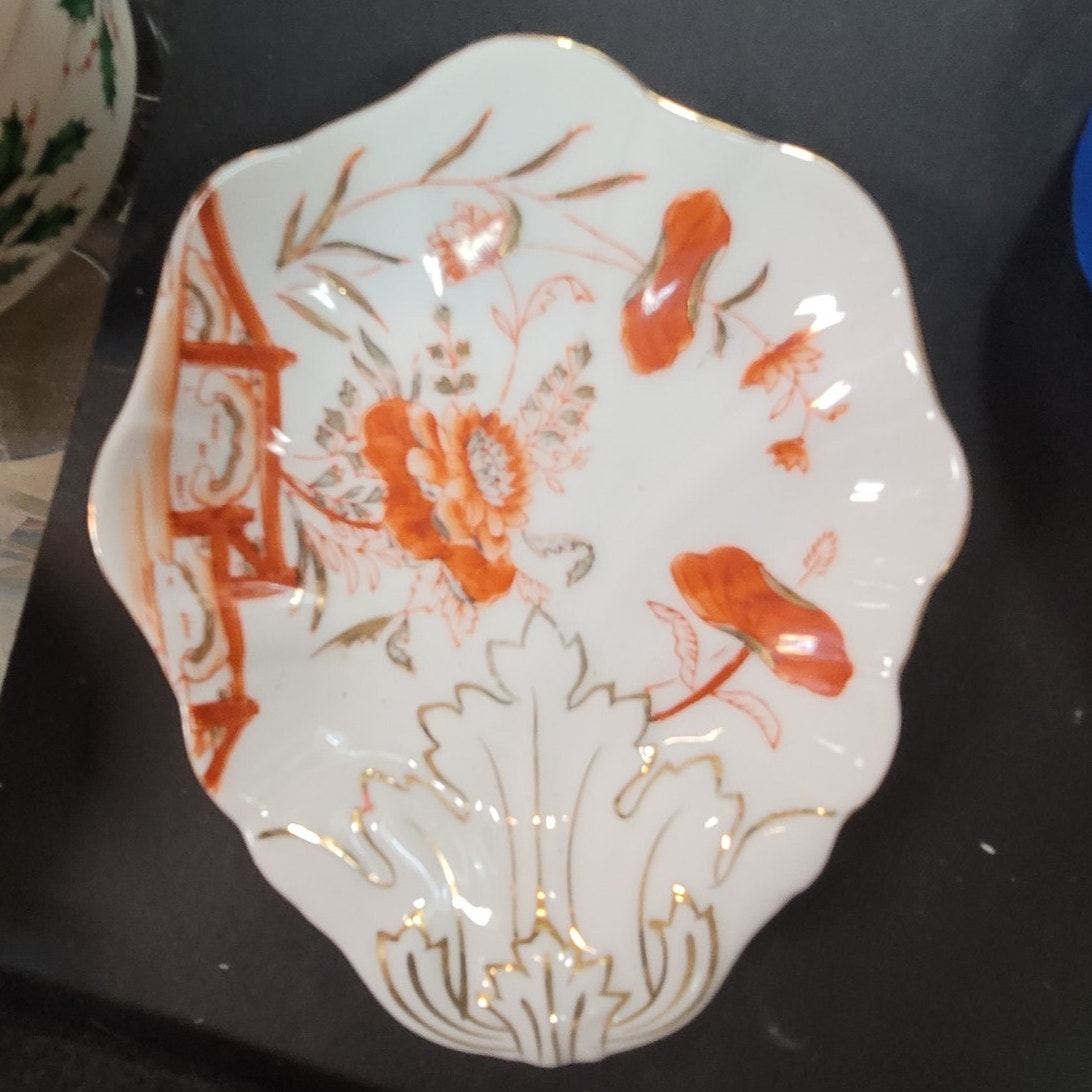 Andrea by Sadek Porcelain Floral Orange Gold Leaf Dishes Japan G1128