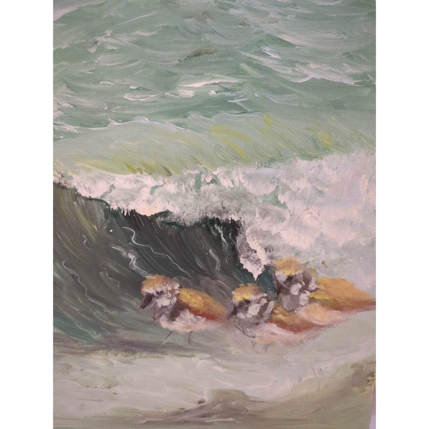 Original Oil Painting on Canvas Shorebirds & Ocean Wave Beach Coastal Decor