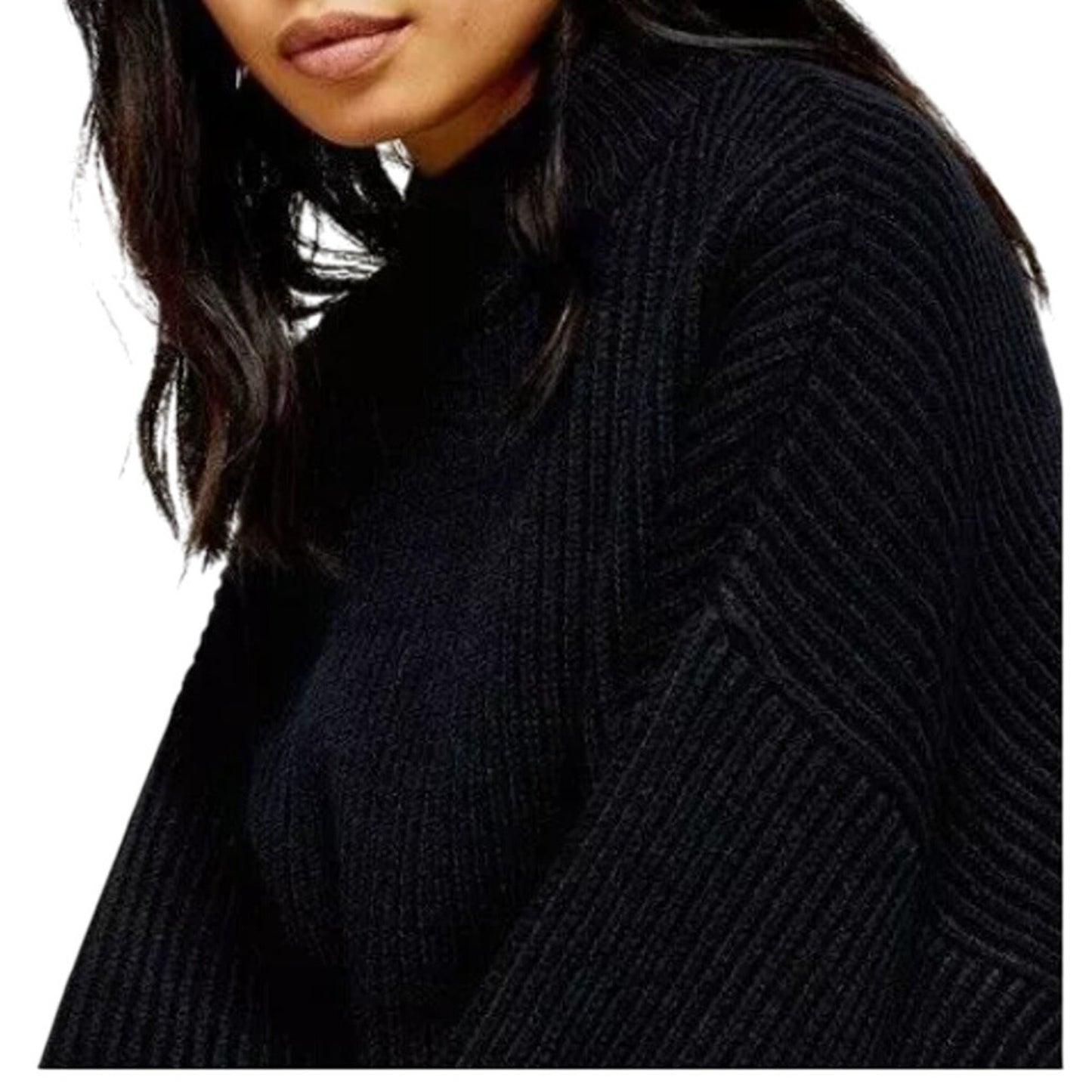 TOPSHOP Oversized Rib Knit Mock Neck Sweater Pullover Navy MEDIUM 6-8 HighLow