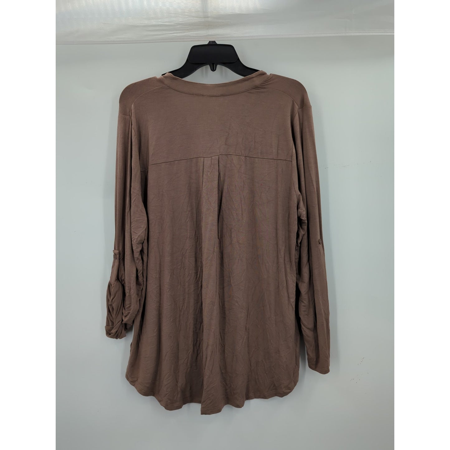 RDI Women's NWT Size 2X Mocha Brown Henley Long Sleeve Tunic Blouse Top