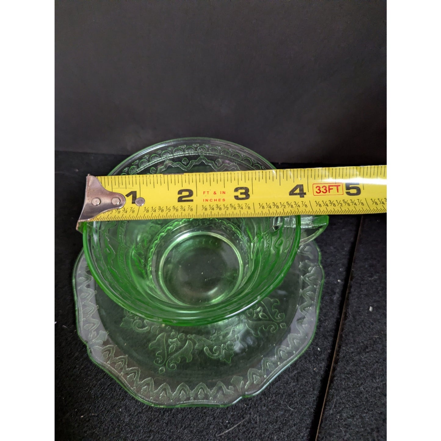 Green Depression Glass Tea Cup and Saucer Set Vintage Federal Princess Pattern