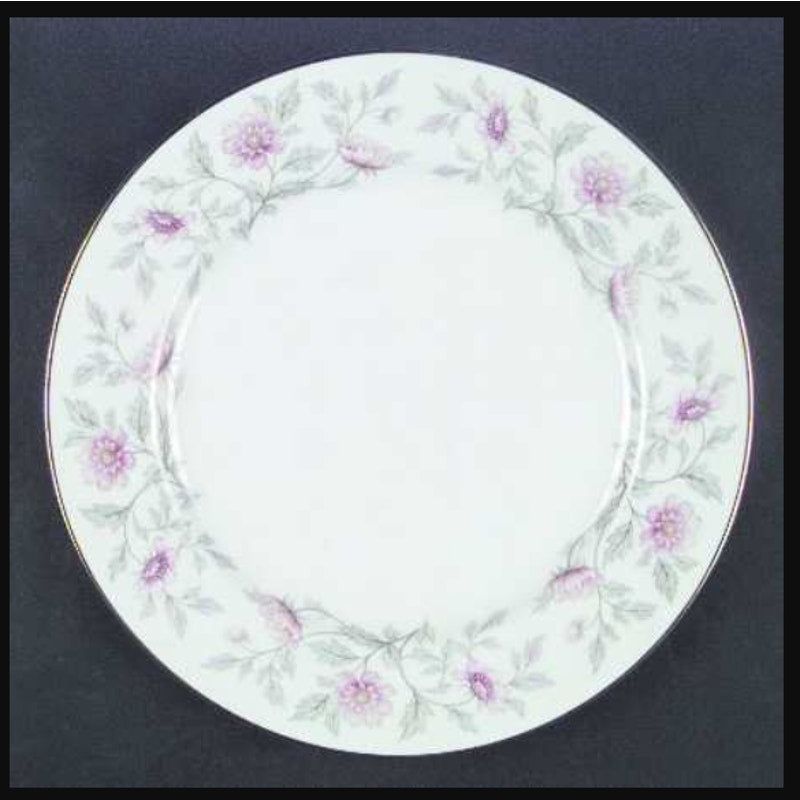 Dinner Plate SHALIMAR by Valmont Pink Flower gray leaves gold band 10 1/4"