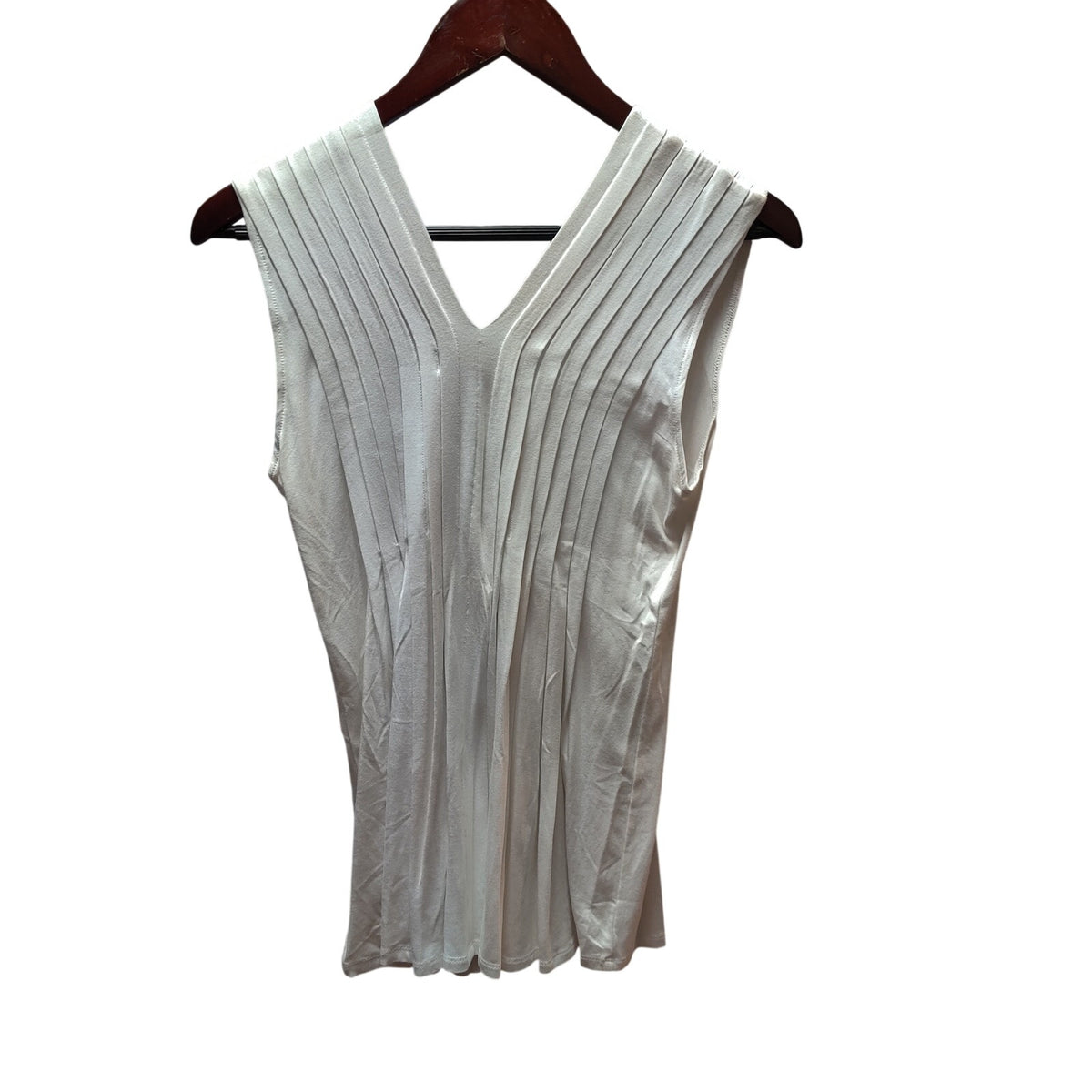 Michael Kors Off White Pleated V-Neck Tank Top Petite Small Sleeveless Blouse