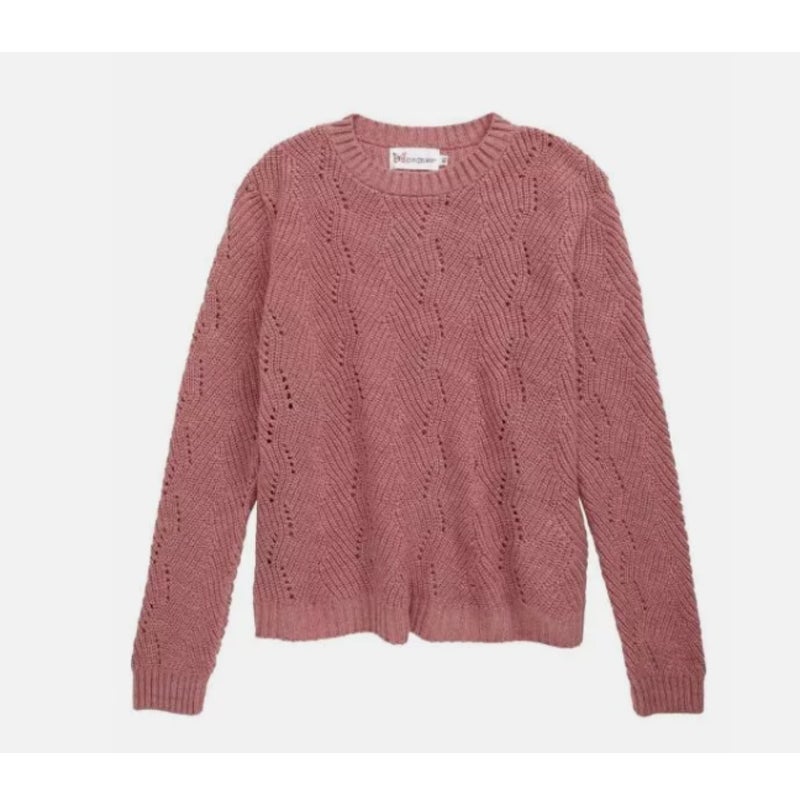Cotton Emporium Girls Wave Stitch Crewneck Sweater in Dusty Pink medium $36 new