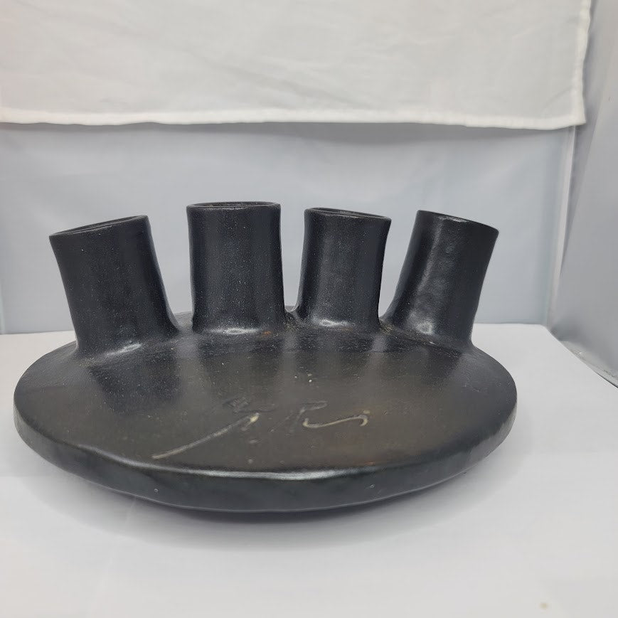 1950s Vallauris Ceramic Black Enamel Mcm brutalist Pipe Vase Signed Louis Giraud