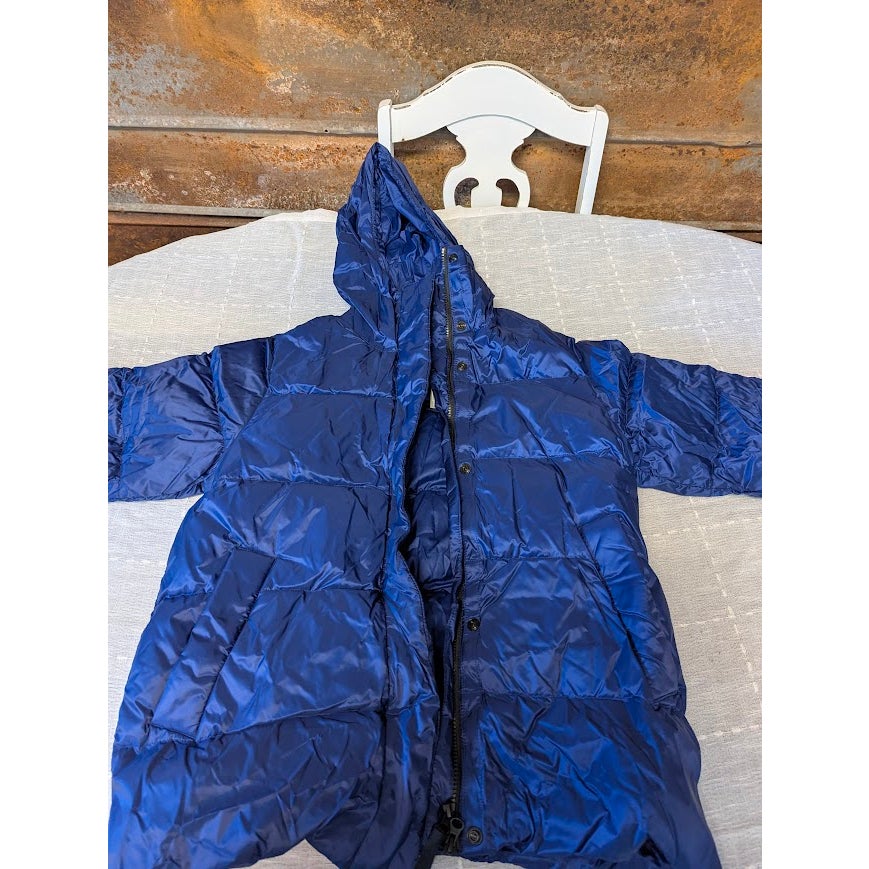 Everlane ReNew Down Puffy Puffer Hood Long Sleeve cobalt Blue Coat Jacket Small