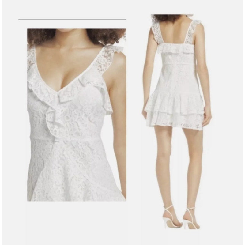 All in Favor Lace Ruffle Dress Layered A-Line Mini White Wedding Party SMALL NEW