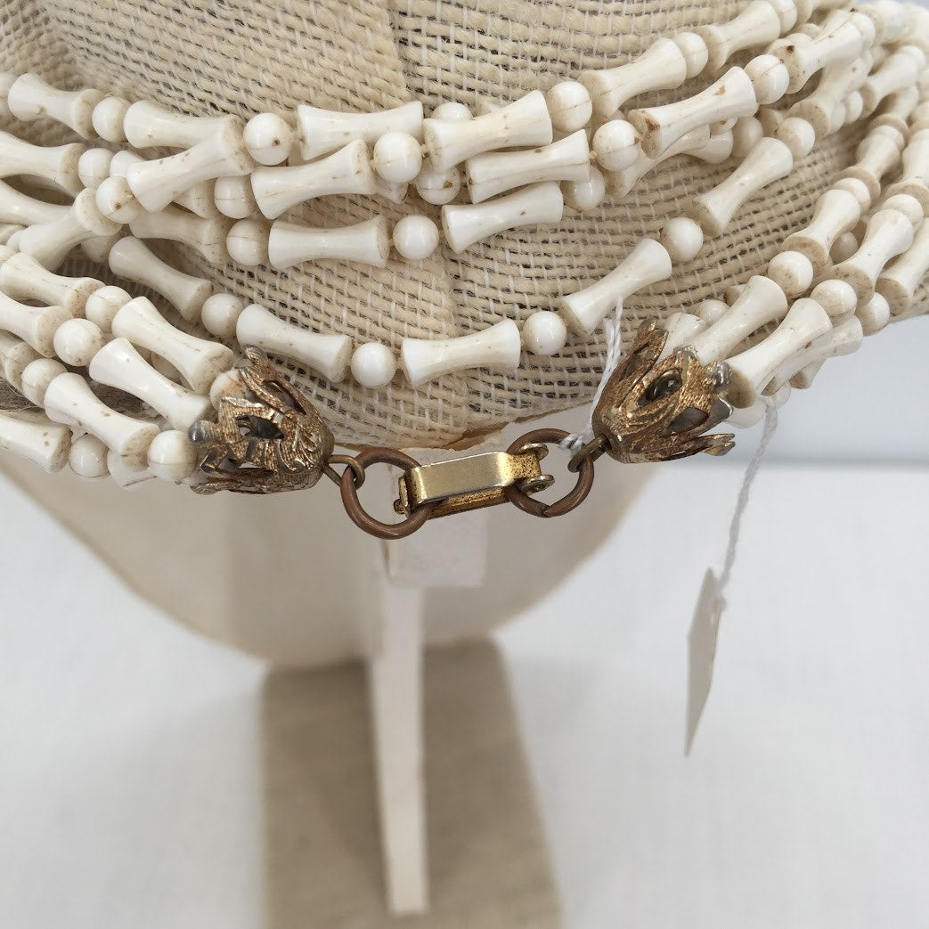 Vintage Fashion Necklace White Multi Strand Long round beads Hourglass shape