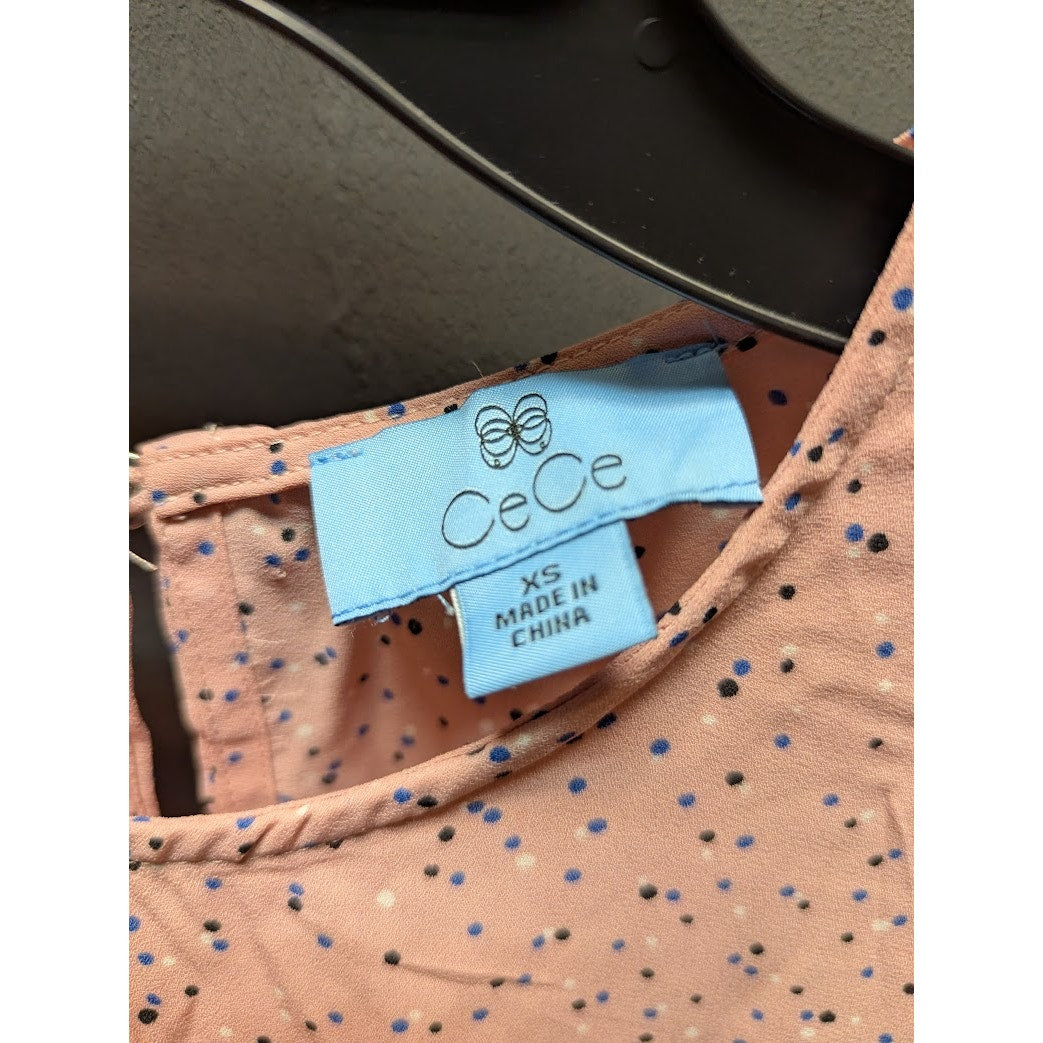 CeCe Mountain Rose Polka Dot Tie-Sleeve Blouse Size XS NEW