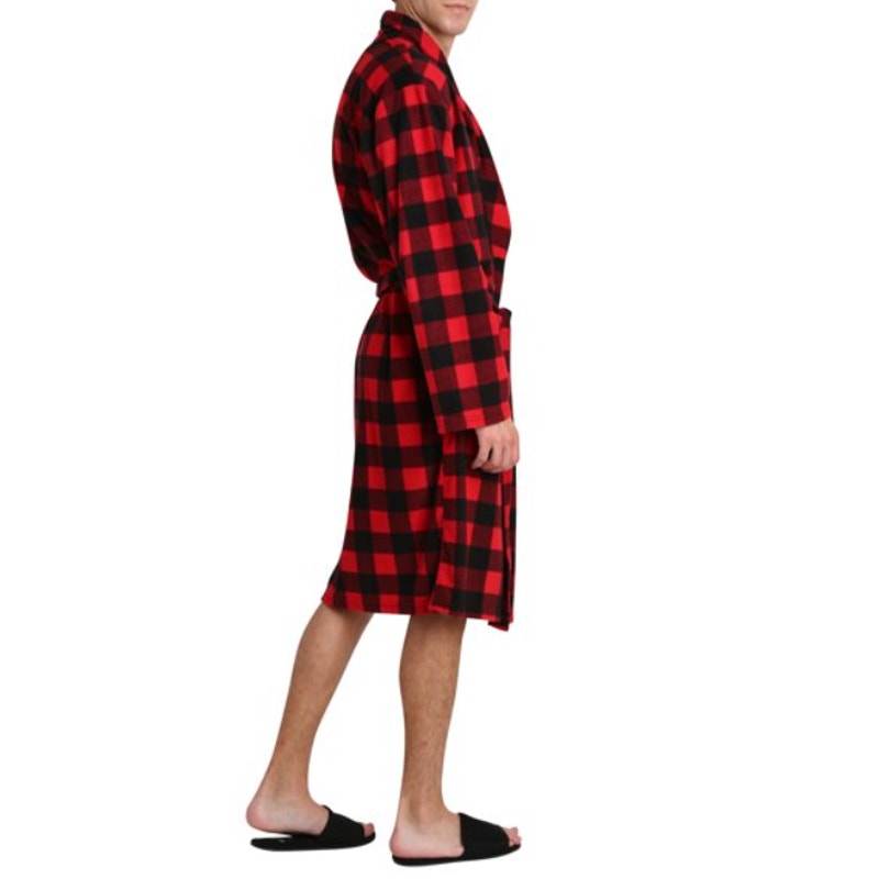 SleepHero Robe belted Slipper & Slipper Set Black Red Buffalo Check Small/Medium