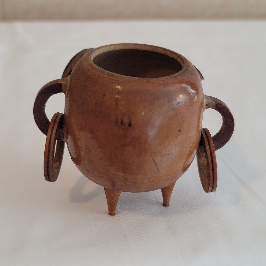 Vintage Unusual Handmade Folk Art HandPainted Warrior Face Wooden Mini Vase
