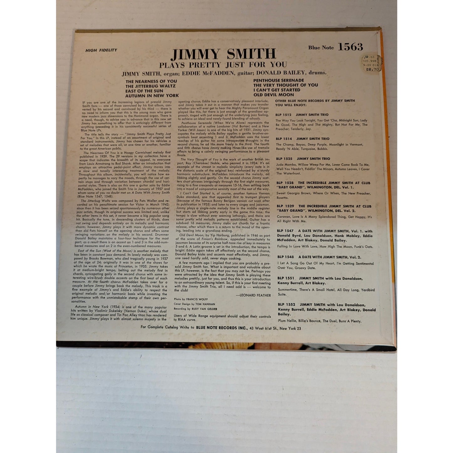 Vintage Jimmy Smith Plays Pretty Just For You Blue Note BST 1563 Stereo Vinyl LP
